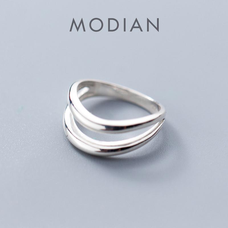 Modian Double Layer Geometric Line Silver 925 Thick Ring for Women Fashion Simple Ring Party Gift Fine Jewelry
