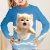 Spring and Autumn Round Neck Cute Cat Pattern 3D Printed Top Fashionable Casual Long Sleeved Children's Girl T-shirts