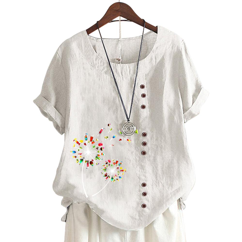 Women's Casual Short Sleeve Top with Round Neck and 11 Unique Floral Prints