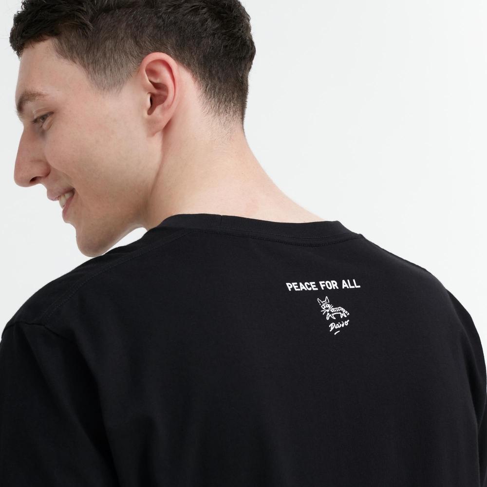 Uniqlo Футболка с принтом «Япония, мир для всех», короткий рукав, стандартный покрой, Дайдо Морияма