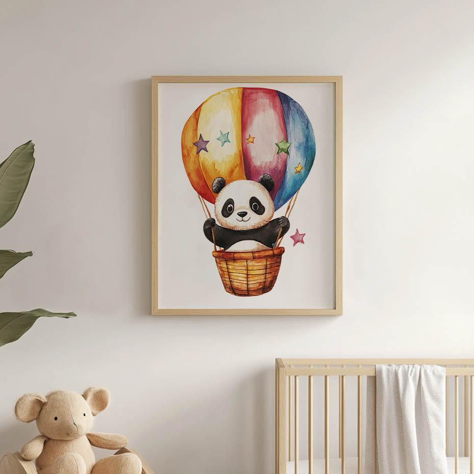 Plakat Urocza Panda W Koszu Plakat Urocza Panda W Koszu, 30X40 Cm, Rama Drewniana Jasny Dąb, Papier Matowy 230 Gsm