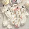 5 пар милых носков с цветочным узором, женские кружевные белые короткие носки в стиле Сладкая Лолита jk с оборками, Харадзюку, корейский стиль, средней длины, хлопковые носки