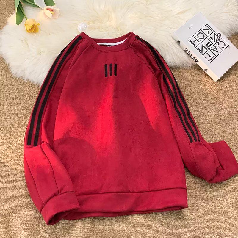 Мужская ретро-полосатая замшевая толстовка – пуловер с круглым вырезом на весну и осень