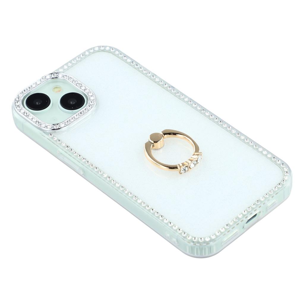 For iPhone 14/13 Case with Ring Kickstand Rhinestone Edge TPU+PC IMD Phone Cover