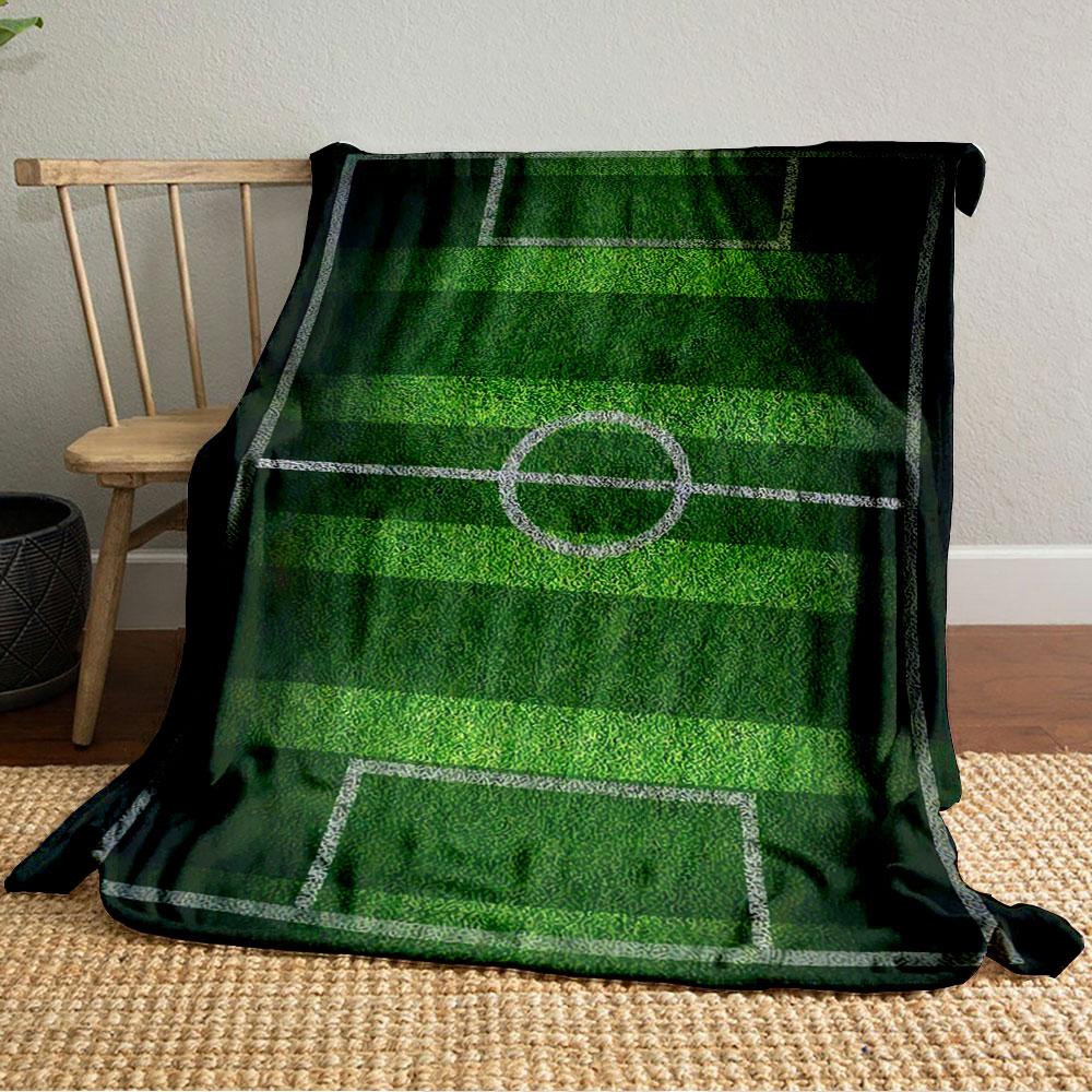 Striped green football field with white boundary and center markings. for all seasons blanket lunch break throw gift