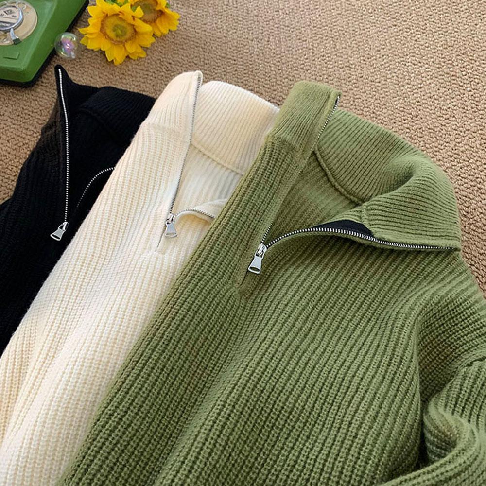 Женский и мужской свитер с воротником Y2K, вязаные толстовки, пальто для мужчин с молнией, корейские зимние наружные пуловеры, мужская блузка