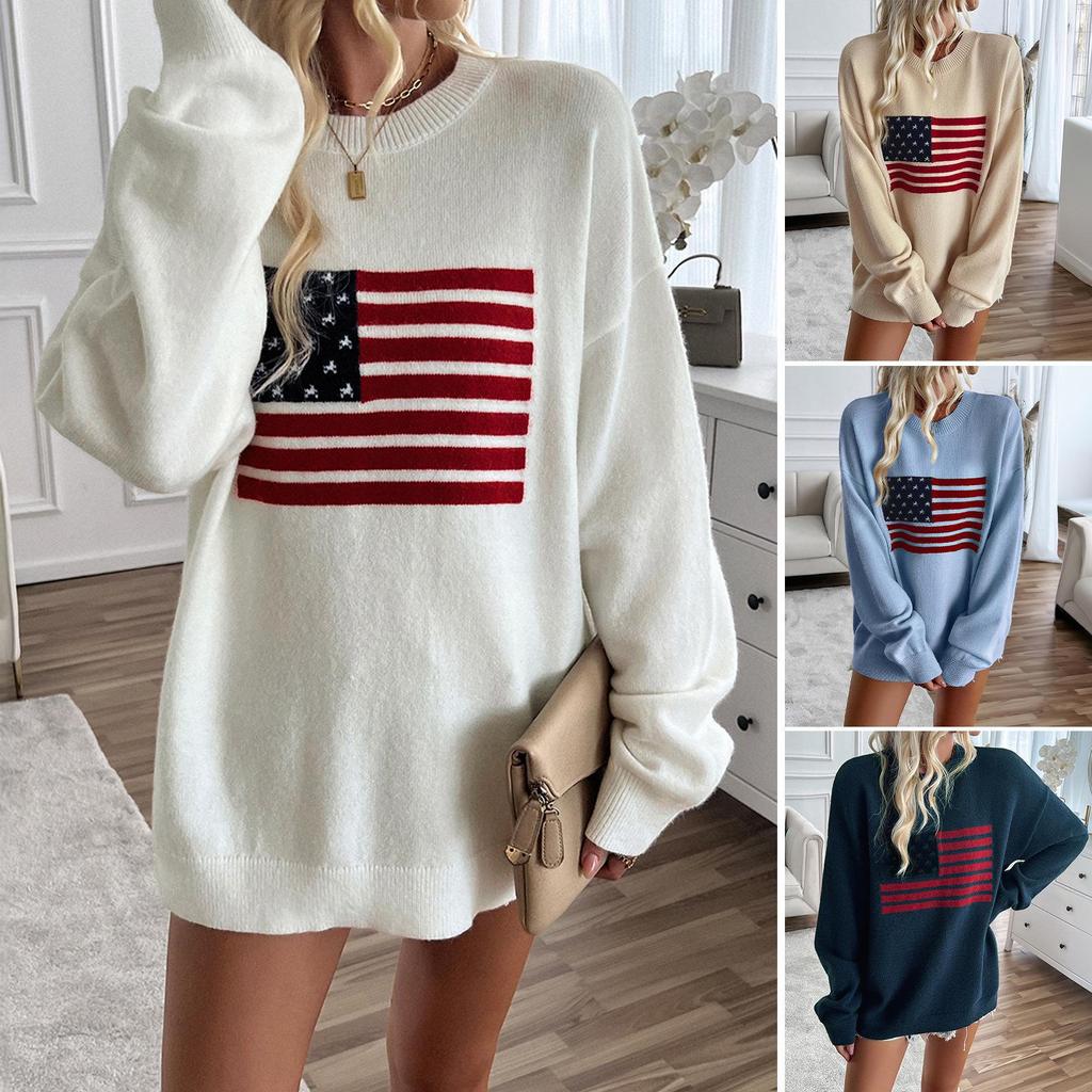 Diyun 2024 Autumn/Winter Women's Yarn-Dyed Independence Day Long-Sleeve Casual Sweater
