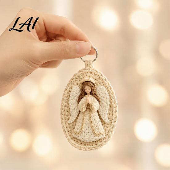 Handcrafted Religious Charm Handmade Crochet Marian Keychain Virgin Mary with Soft Yarn Keyring Blue White Yarn Catholic Christian Inspirational