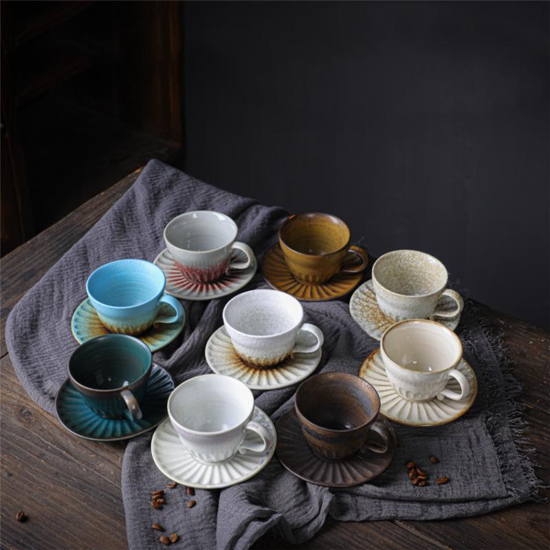 Japanese Retro Ceramic Cup Espresso Cup Saucer Set Afternoon Tea Coarse Pottery Small Capacity Coffee Cup