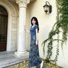 Маленький летний новый красивый костюм женский омолаживающий королевский стиль футболка с драпировкой и тонкая юбка комплект из двух предметов