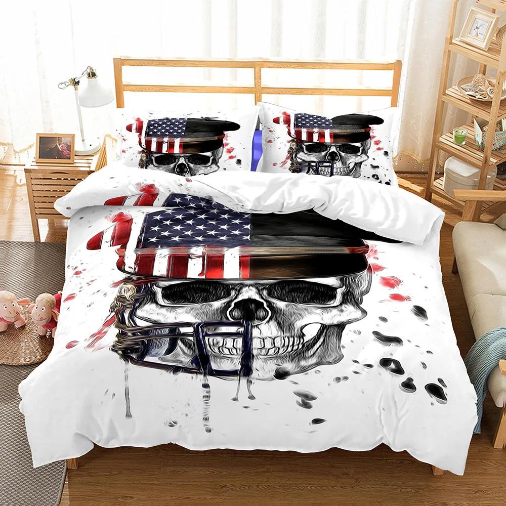 Printed Skull Cartoon Duvet Cover Set With Pillowcases Color Butterfly Queen White Double Beddding Home Textile Modern Style