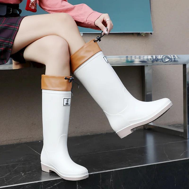 Мода НОВЫЕ Дождевые Сапоги Для женщин Повседневная обувь Уличная Кухня Водонепроницаемые Противоскользящие До колена Простой стиль Зима Плюс Хлопок Теплый Плюш