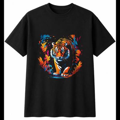 Psychedelic Tiger In Nature Wildlife Mens T-Shirt Black 100% Cotton Printed