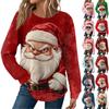 Women's Fashion Casual Loose Round Neck Long Sleeve Christmas Print Top