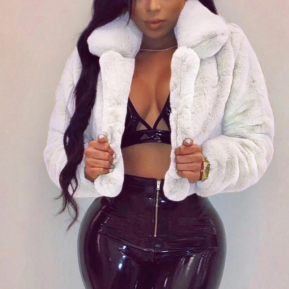 Fashion Women Coat Fleece Turn-down Collar Faux Top Short Loose Coat