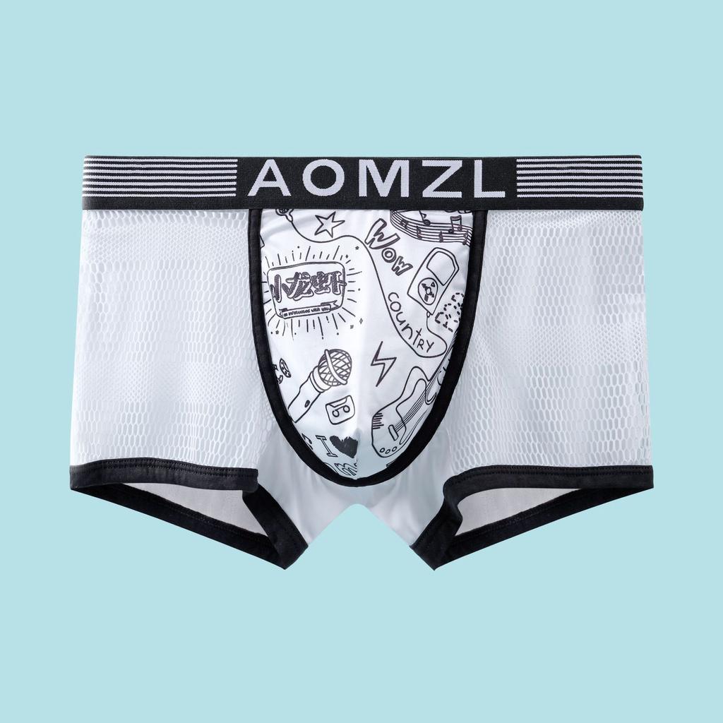 Мужские трусы-боксеры из ледяного шелка с сотовой сеткой, ультра дышащие трусы-боксеры со средней талией, трусы-боксеры с принтом