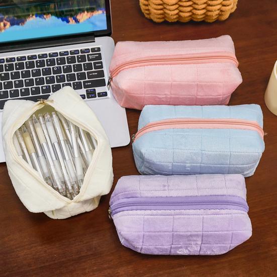 Косметичка из бархата с клетчатой текстурой, застежка-молния, портативная косметичка, дорожная, деловая, сумка для туалетных принадлежностей, большая вместимость, косметичка