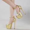 Sexy Golden Extreme Thin High Heels Women Pumps Sandals Street Style Buckle Strap Peep Toe Banquet Prom Slide Shoes