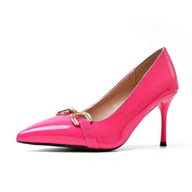 Fashion Low-top Single Shoes Women Fashion Pointed Shallow Mouth Metal Buckle Set Foot Anti-slip Wear-resistant High Heels