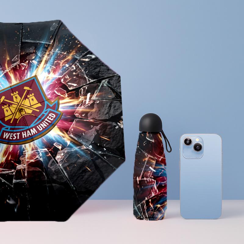 West Ham United Футбольный узор Печатный Мини 5 Складок 8 Спиц Компактный Зонт Ветрозащитный Водонепроницаемый Легкий Портативный Складной