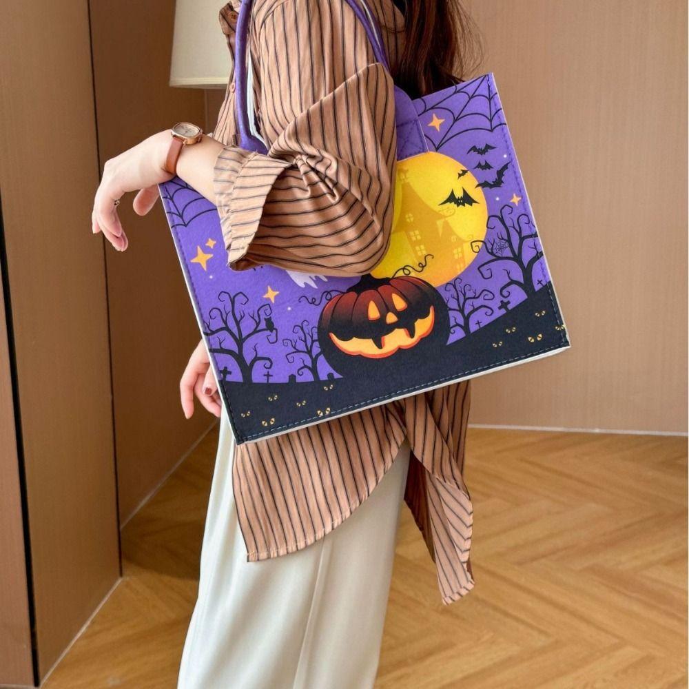 Fabric Trick or Treat Bag Candy Bag Pumpkin Storage Bag Foldable Halloween Felt Handbag Female