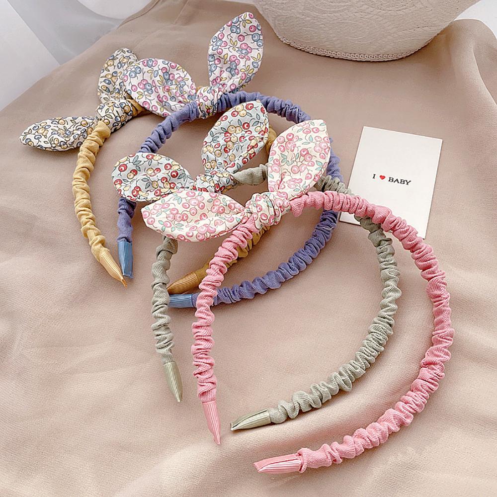 Retro Rabbit Ears Girls Bowknot Headband Hair Accessories Flowers Printed Hairband Hair Hoops
