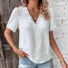Женские модные повседневные однотонные блузки и рубашки с v-образным вырезом и короткими рукавами с принтом