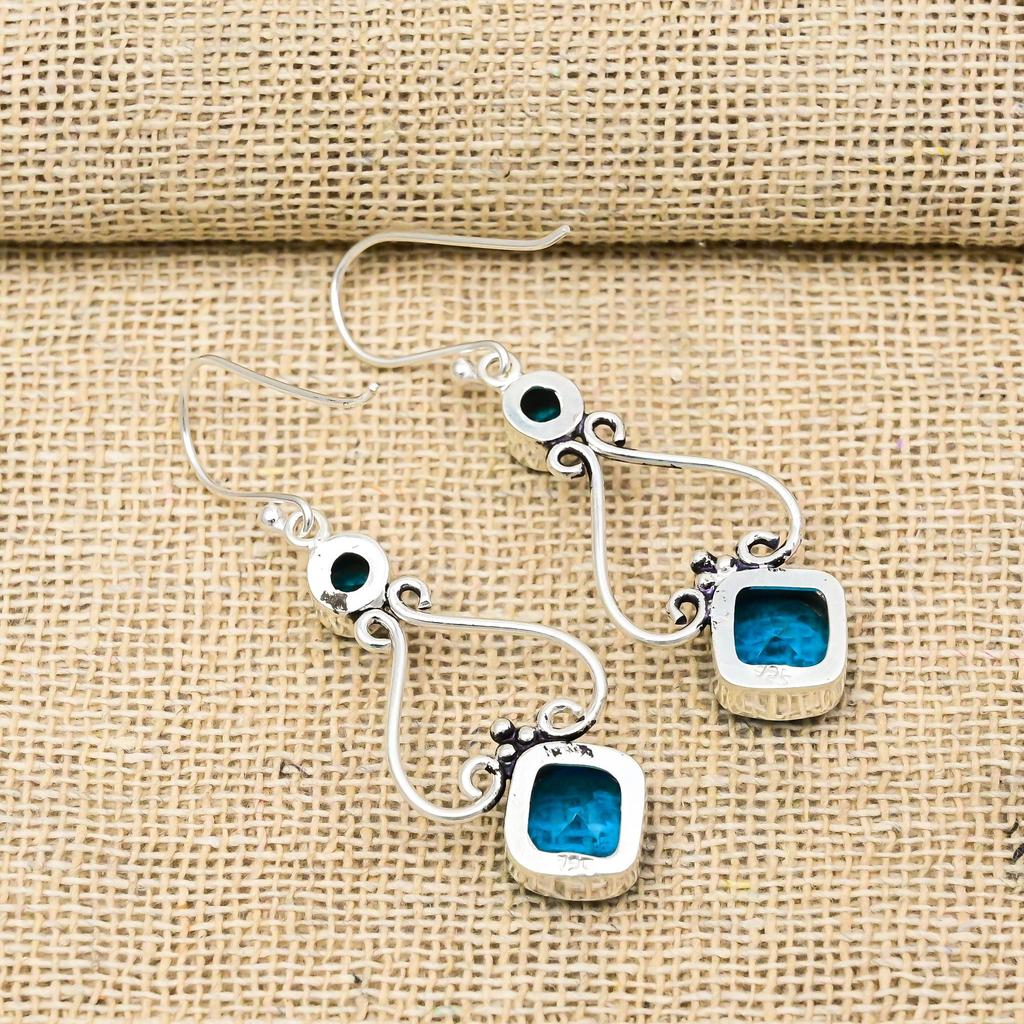 Blue Topaz Earrings, 925 Solid Sterling Silver Gemstone Jewelry, Handmade Earrings, For Thanksgiving
