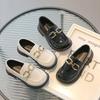 Girls Leather Shoes 2024 Spring New Kids Fashion Britain Style Casual Classic Buckle Loafers Black Glossy Breathable Slip-on PU