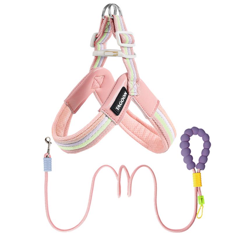 Дышащая шлейка с цветными блоками и поводок для маленьких/средних собак - Тедди, Сиба-ину