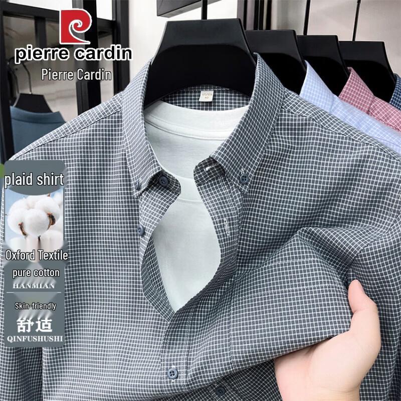Pierre Cardin Мужская клетчатая рубашка с длинным рукавом из 100% хлопка