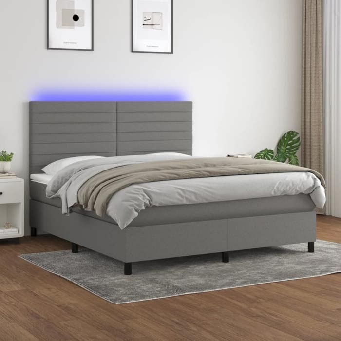 VidaXL Slat Bed Base with Mattress and LED, Upholstered Bed, Double Bed, Adult Bed for Interior Bedroom, 3134966