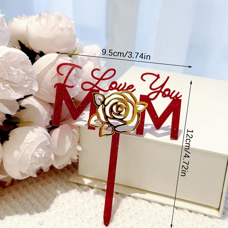 1Pcs Rose Lelter Acrylic Cake Plugin Mother'S Dayvalentine'S Day Wedding Party Dessert Decoration