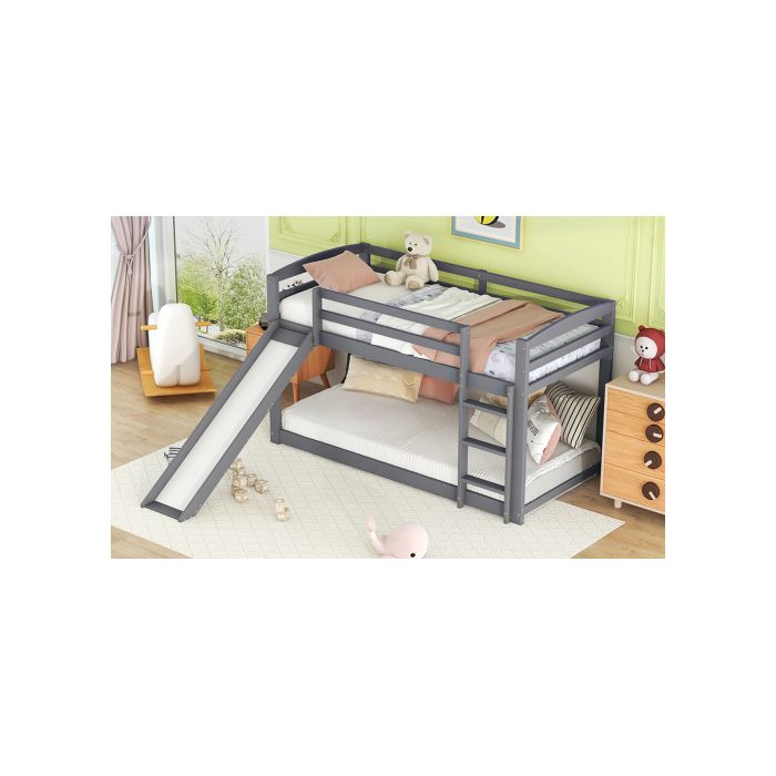 Lit superposé - MUVOE - 90x200cm - Bois massif - Toboggan - Montage facile