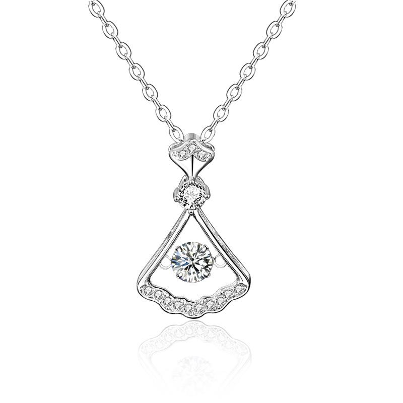 925 Sterling Silver Fan-Shaped Pendant Necklace for Women Korean Style Unique Design Moissanite Dangle Romantic Valentine's Day