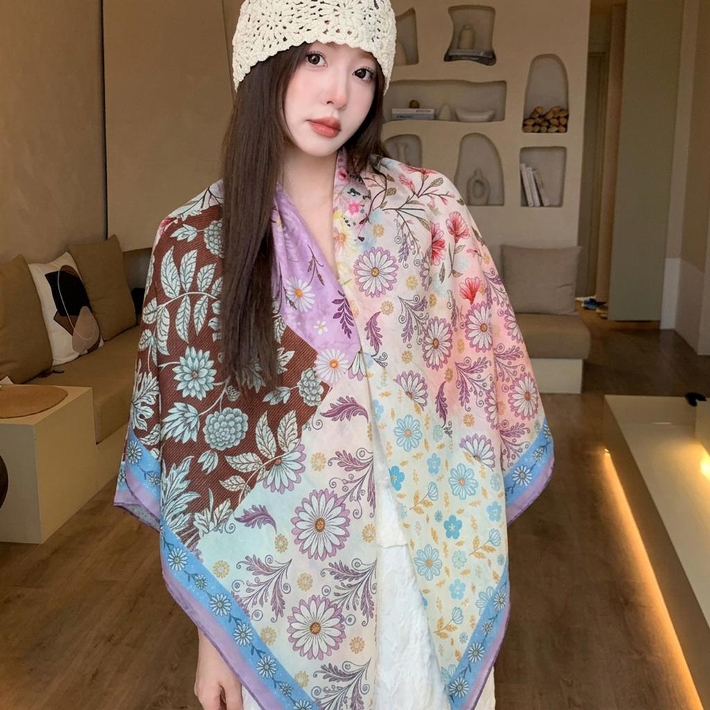 Pastoral Daisy 111 Large Square Scarf Silk Scarf Women's Silk Scarf Air Conditioning Shawl Travel Sunscreen Beach Silk Scarf