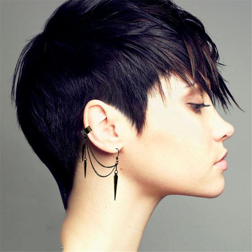 1 pair Dangle Fashion Gothic Rock Long Tassel Drop Ear Clip Rivet Punk Earrings Ear Stud