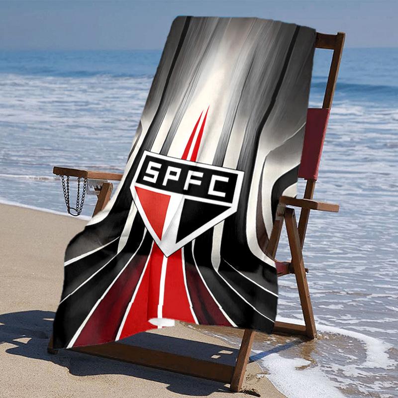proof beach towel with São Paulo FC logo pattern - soft,absorbent,quick-drying,machine washable - perfect for swimming,camping,bathing