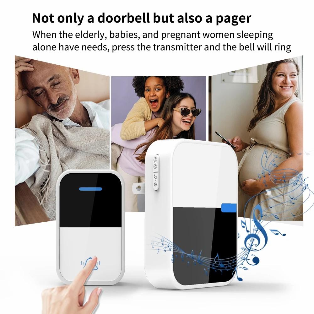 WHM05 Wireless Doorbell Self-Powered Remote Control Pressure Home Doorbell, US Plug