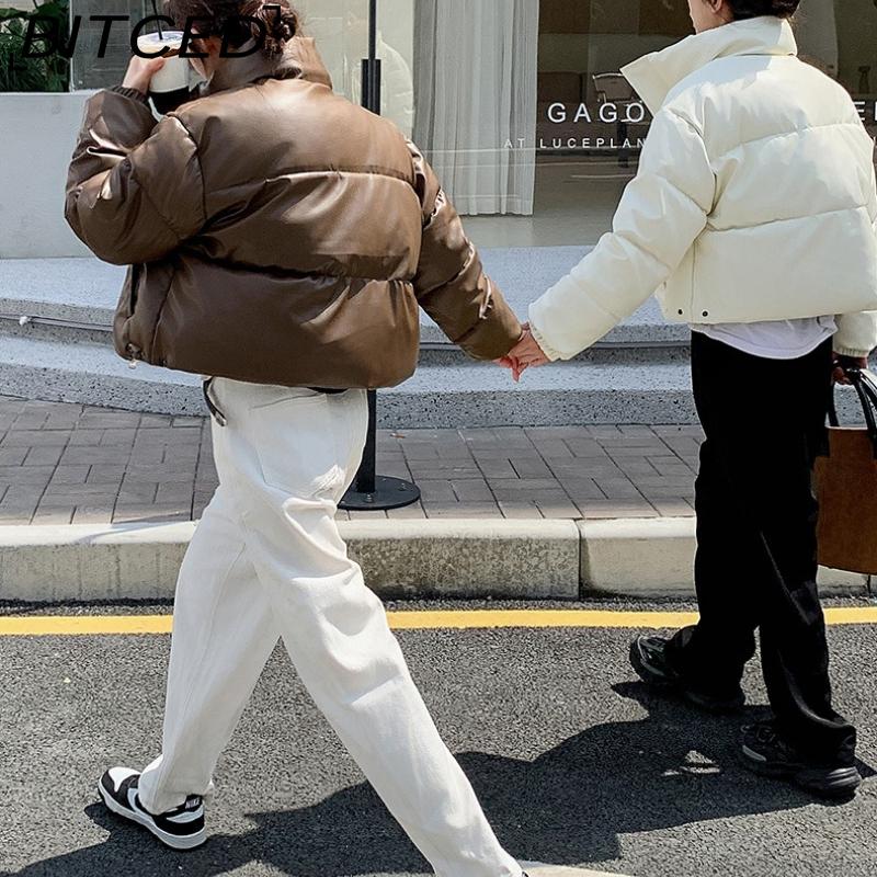 BITCED Кожаная куртка на хлопковой подкладке Осень/Зима для женщин с воротником-стойкой укороченная теплая стеганая куртка