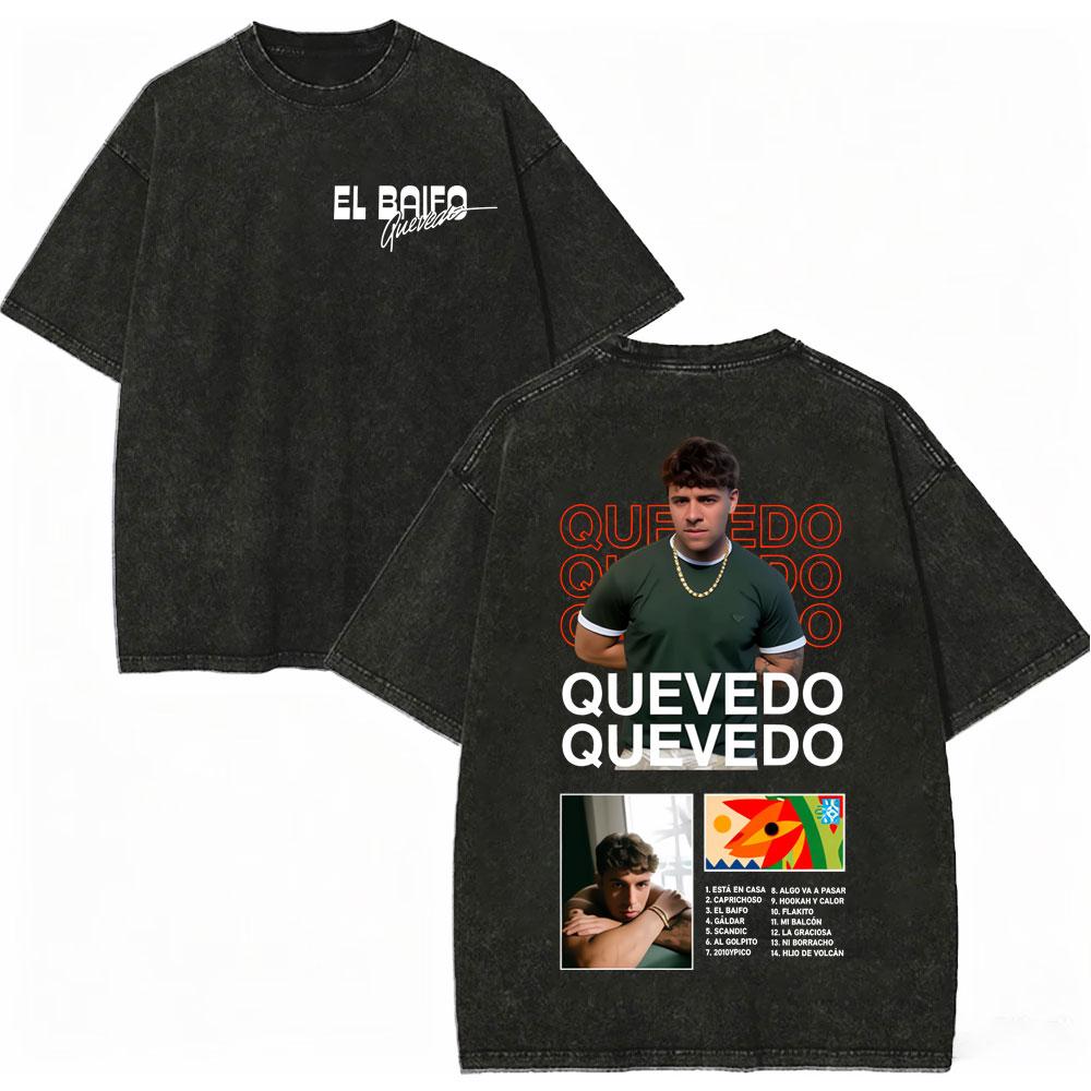 Vintage Washed Quevedo 2026 New Album El Baifo Tshirt High Street Fashion Trend Tshirts Men Women Casual Loose Cotton T Shirt