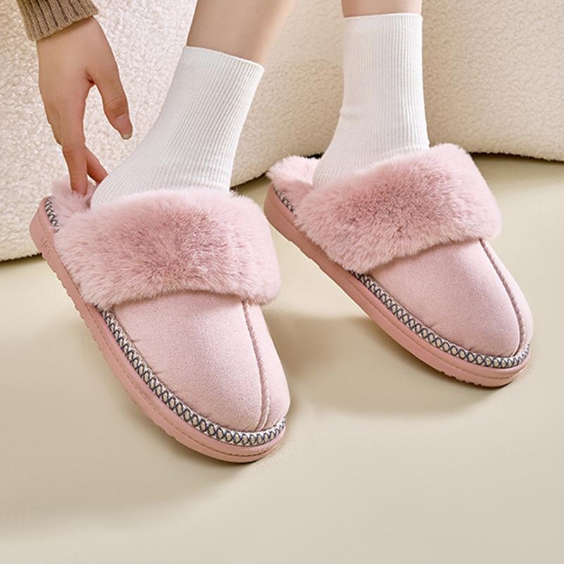 Winter Faux Suede Furry Slippers for Women 2024 New Non Slip Fluffy Faux Fur Slippers Indoor Thick Sole Plush Home Shoes Female