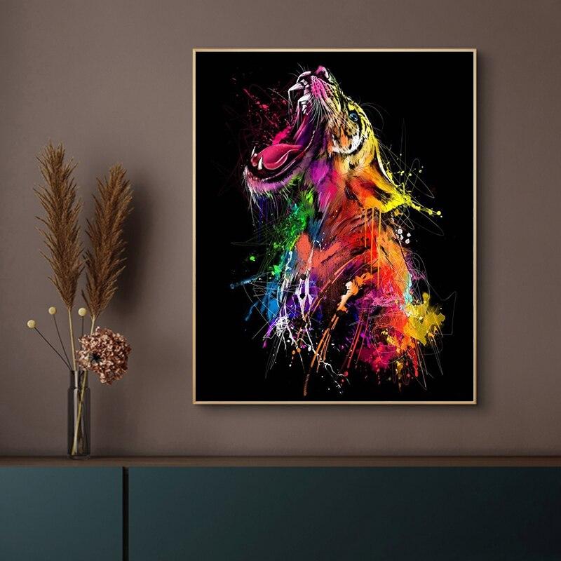 Modern Color Graffiti Ferocious Tiger Wall Art Canvas Painting Living Room Study Home Decoration Pictures Posters and Prints