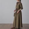 Женские весенние и осенние платья с лацканами и длинными рукавами, повседневные однотонные длинные платья-рубашки
