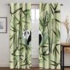 Bamboo Print Window Curtains, Little Cartoon Panda Bears On Exotic Jungle Plants Illustration, Curtain for Kitchen and Bedroom