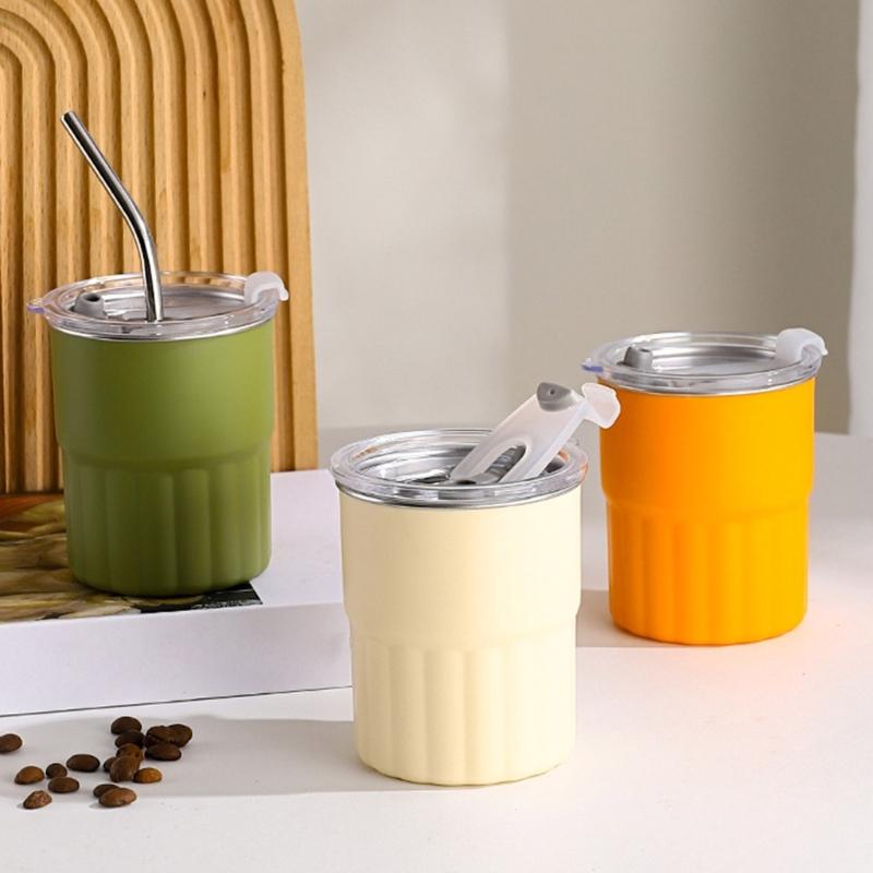 2 шт. Кружки из нержавеющей стали 304, штабелируемые металлические стаканы для холодной воды, двухстенные питьевые кружки с соломинкой и крышкой