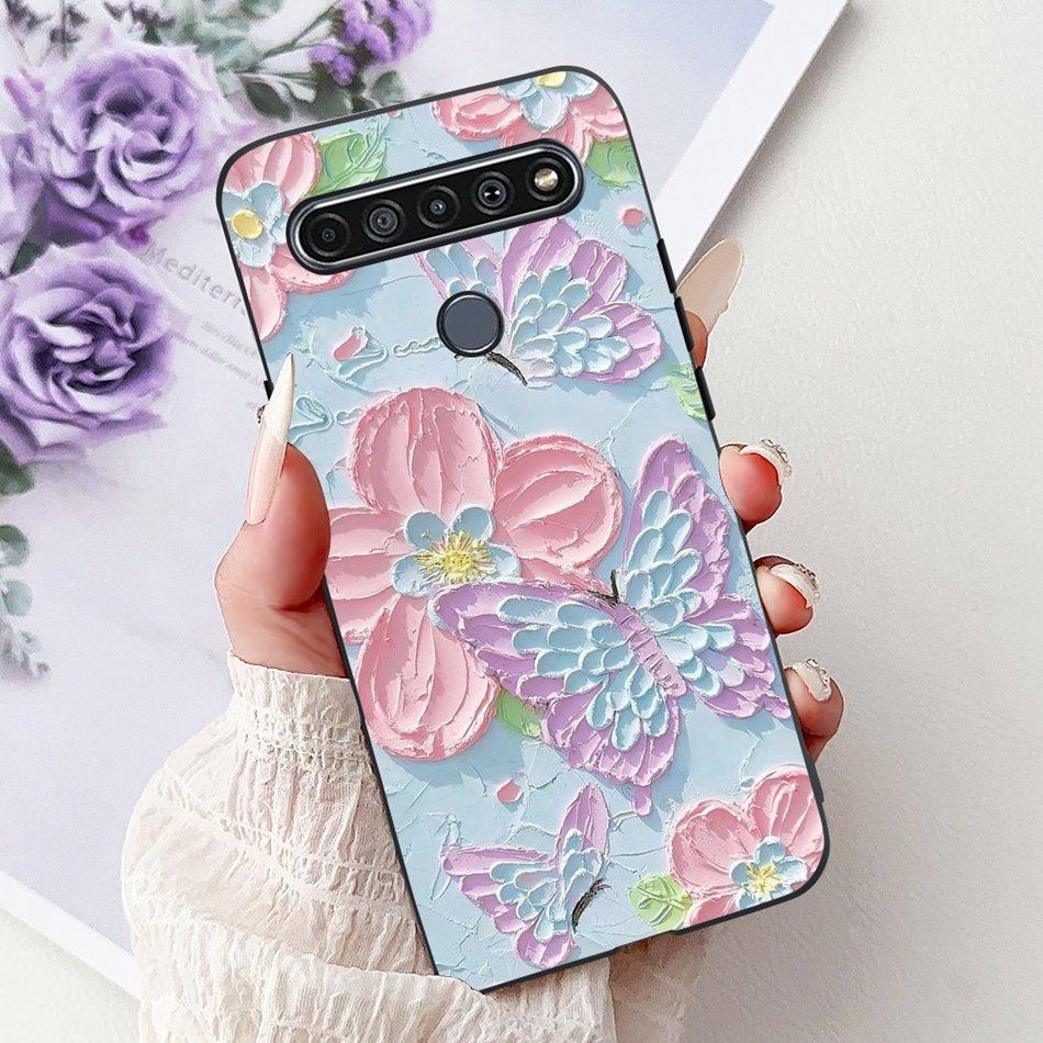 Для LG K41S K51S 2020 Элегантный Чехол для Телефона с Цветочным Котом, Для LG K41S K51S LM-K410 LM-K510 Черный Силиконовый Мягкий Чехол