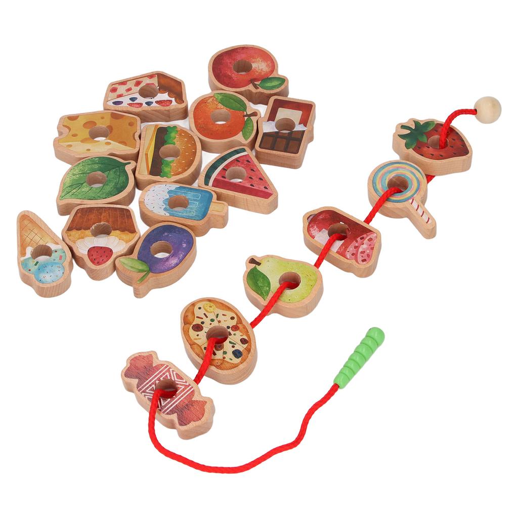 Деревянная игрушка для нанизывания, развитие мелкой моторики, раннее обучение, блоки в форме еды и фруктов, шнуровка для