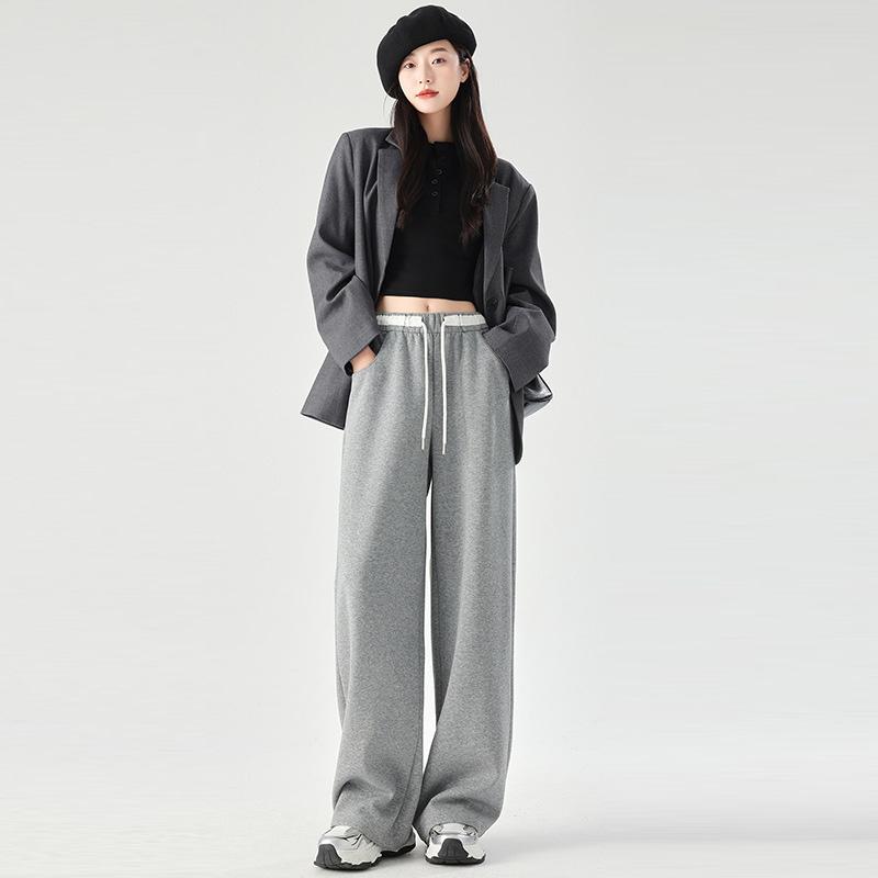 Женские свободные спортивные повседневные широкие брюки весна-осень на шнурке модные дизайнерские спортивные брюки с высокой талией эластичные спортивные брюки