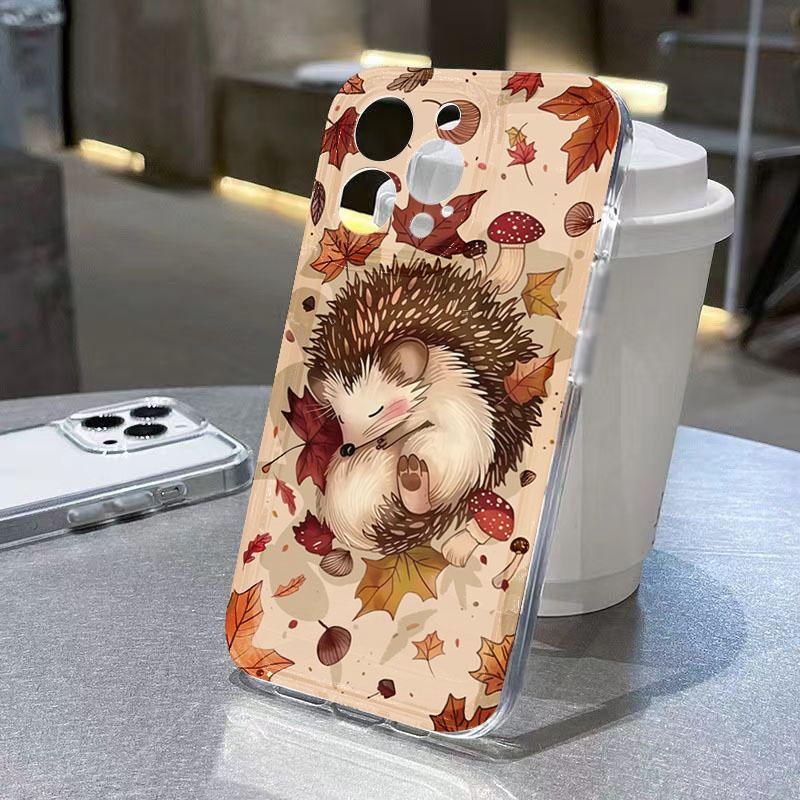 Осенний Милый Дизайн с Ежиком Прозрачный Чехол для Телефона Для Samsung Galaxy S25 S24 Ultra S23 FE S22 Plus A16 A36 A56 A55 A54 A53 A35